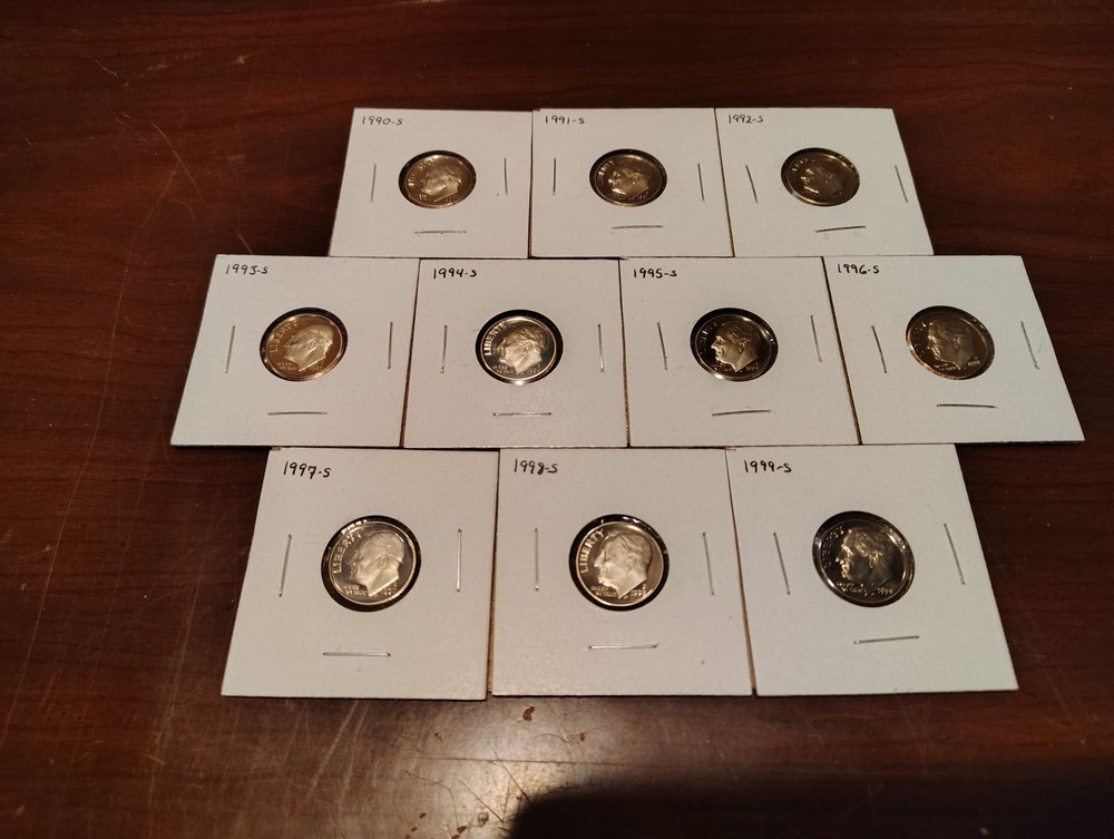 1990 thru 1999 proof Roosevelt dimes