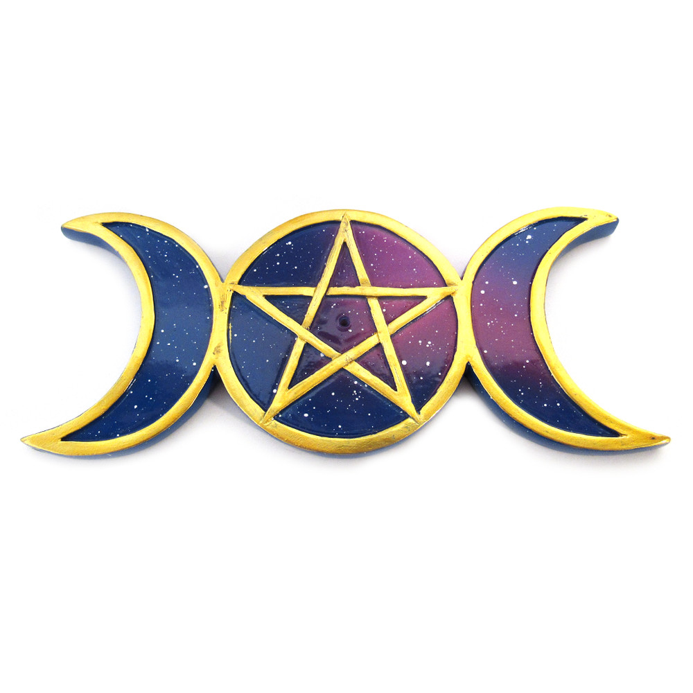 NEW Celestial Triple Moon Pentagram Incense Burner 8" for Sticks Painted