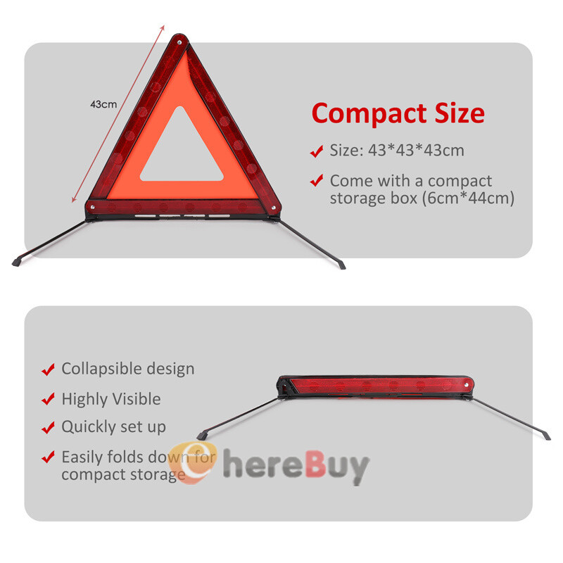 3 PCs Warning Dot Approved Triangle Emergency Reflective Sign Safety Roadside