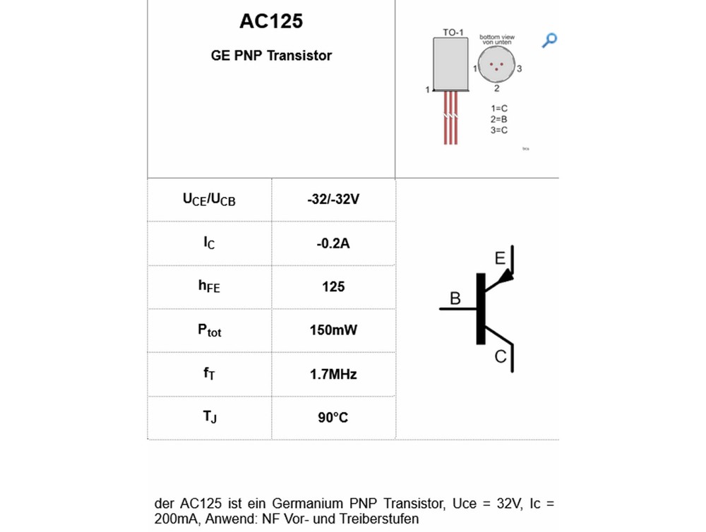 TRANSISTOR, AC125, GE PNP, TO-1, 5 Pack.