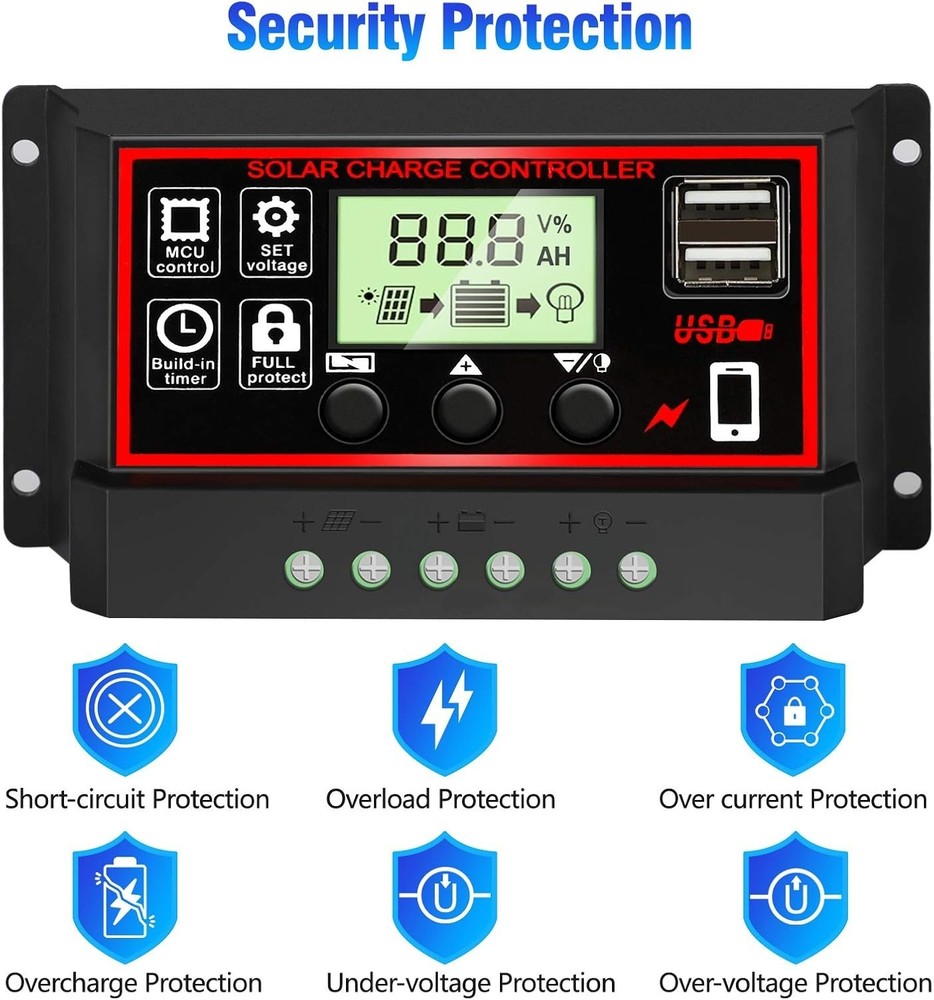 Versatile 30A Solar Charge Controller - Efficient LCD Display & Compact Design