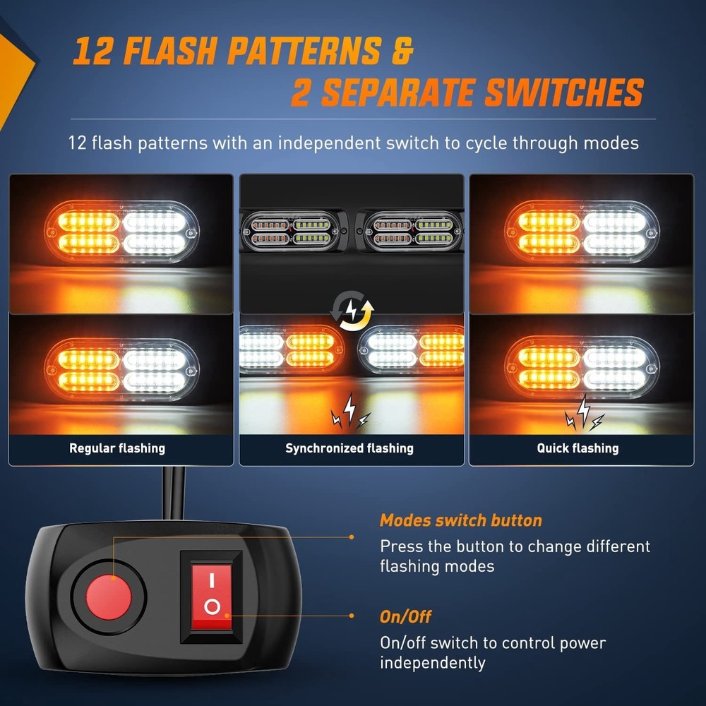 12-24V 24 LED Bright White Sync Feature Emergency Hazard Warning Strobe Lights