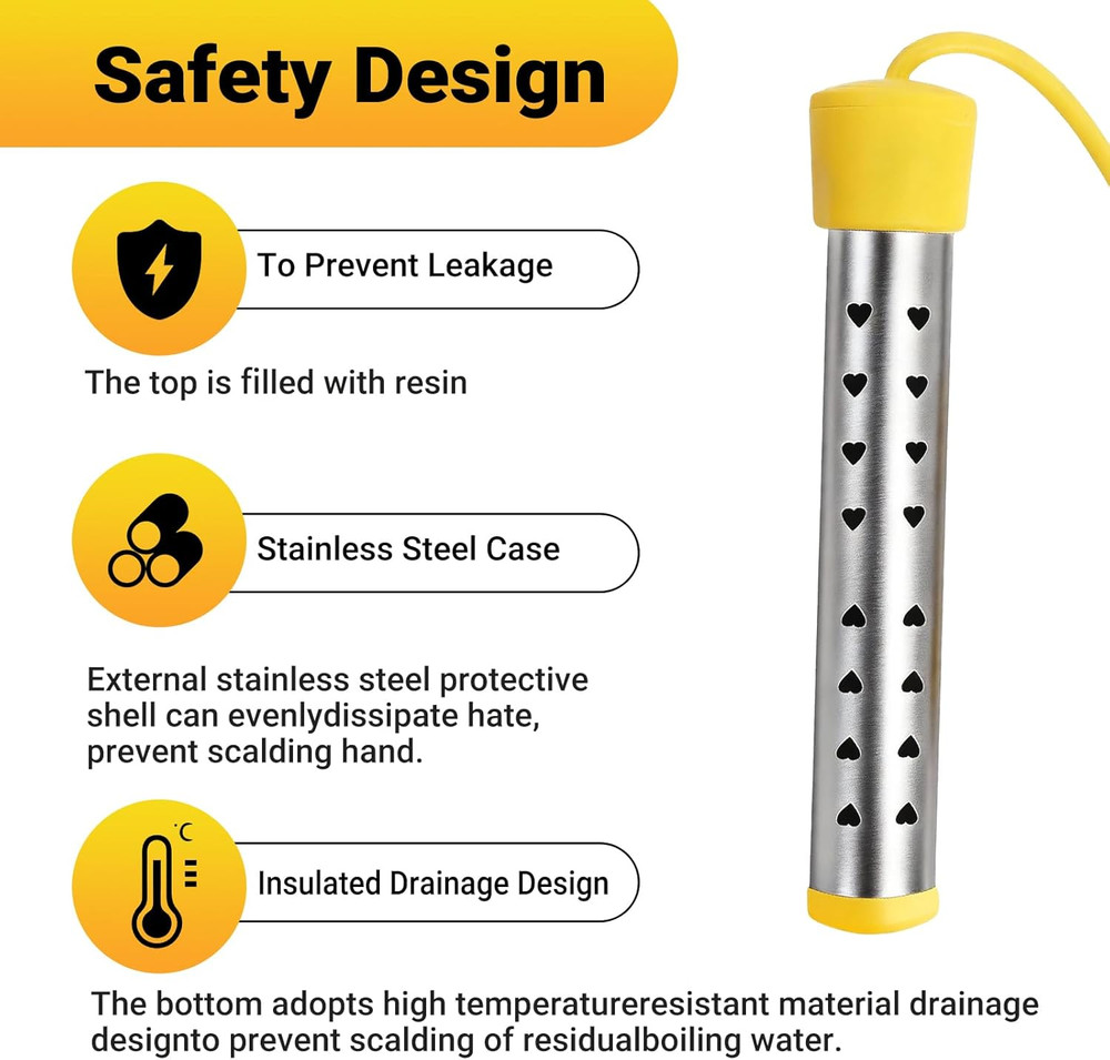 Immersion Water Heater Electric, Portable Bucket Heater with 304 Stainless Steel