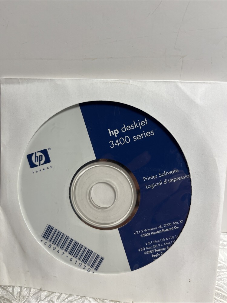 HP Deskjet 3400 Series Printer Software CD-ROM 2002 Windows Mac Driver Install