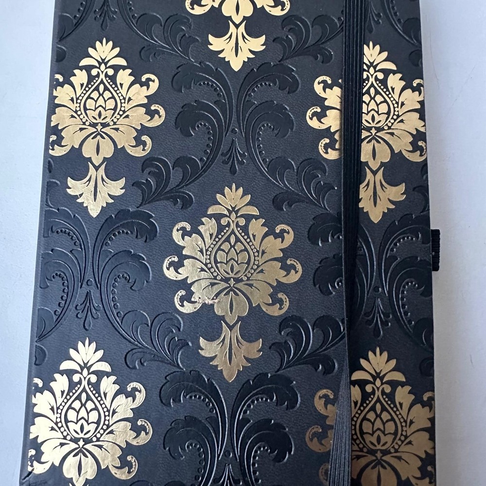 Luxurious Black Gold Damask Journal Notebook Elastic Closure Personal Diary