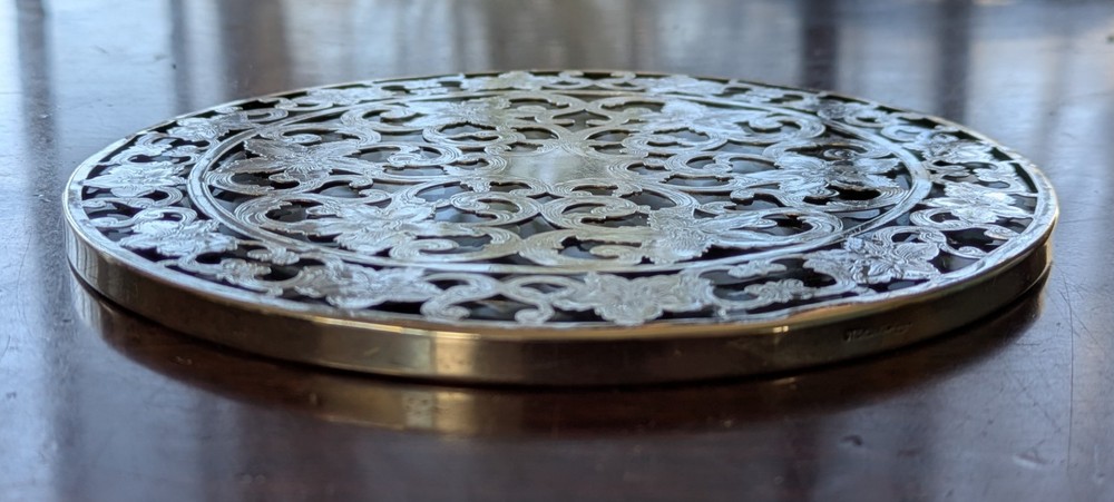 Vintage Webster Sterling Silver Overlay Glass Trivet