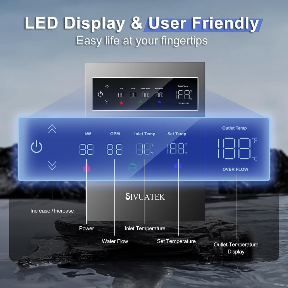 14kW Tankless Water Heater 240V On Demand LED 2 Point Use Compact