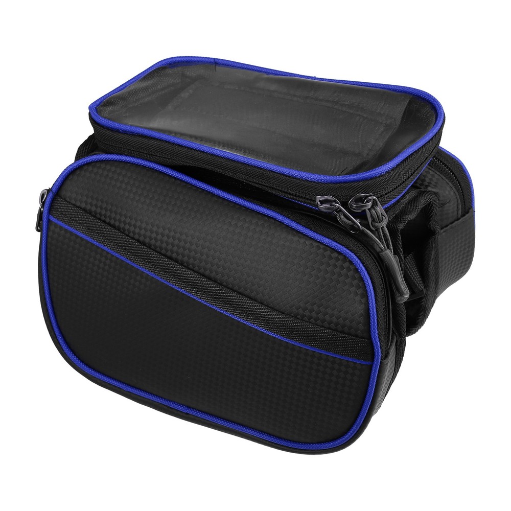 Front Frame Bag with Touch Screen Phone Holder Storage Bag for Bicycle Blue