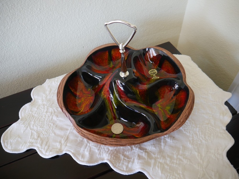 Sequoia Ware 608 USA Ceramic Pottery 5 Section Divided Bowl Handle Vintage
