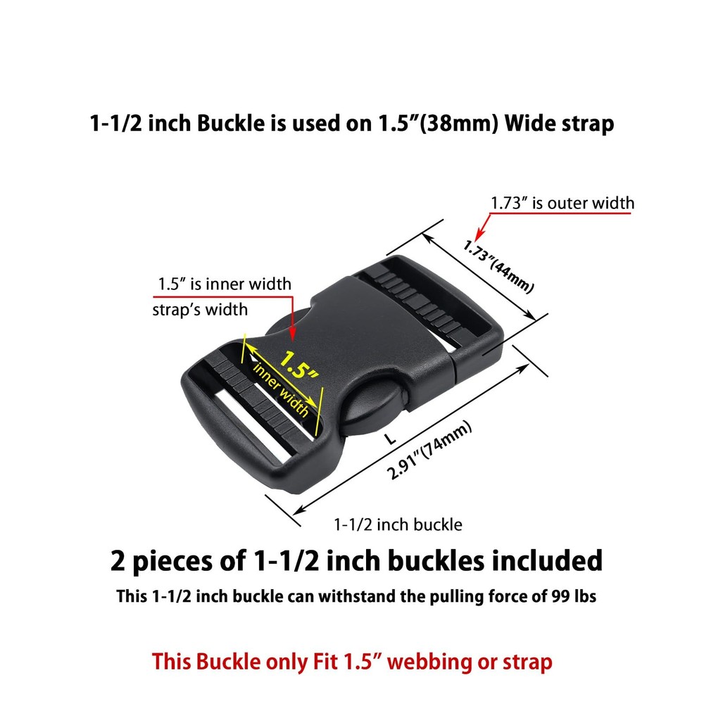 Side Release Buckle Clip, Durable Plastic Snap Clasp, Bag Strap Adjuster, Black