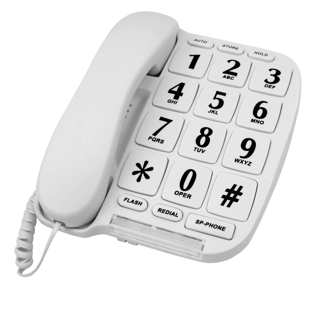 Large Number Big Button Telephone Handset White Home Phone with Speaker & Memory