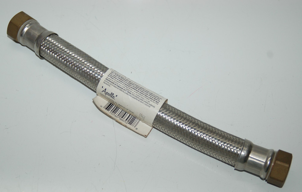 Apollo FLOW Stainless Steel Water Heater Connector 3/4" to 3/4" FIP 12" Long