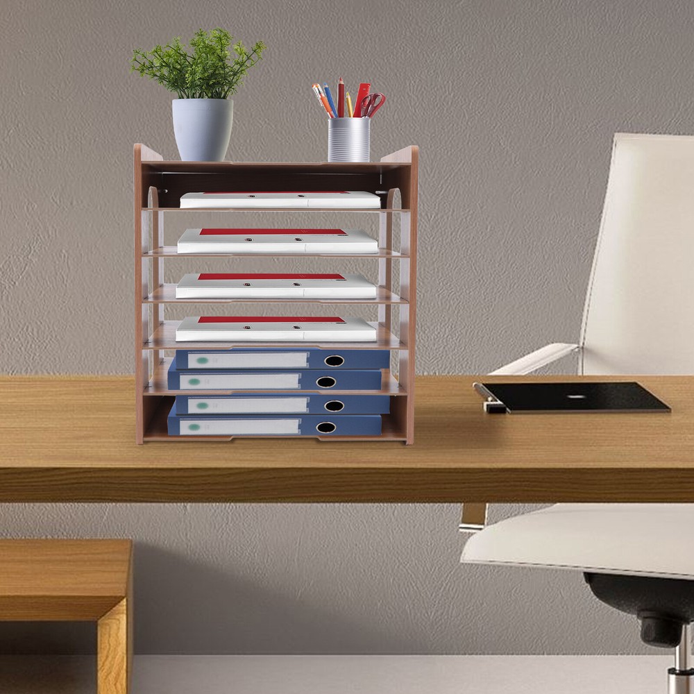 7Tier Widen Wood Office Paper Organizer Rectangular For Desk Desktop File Holder