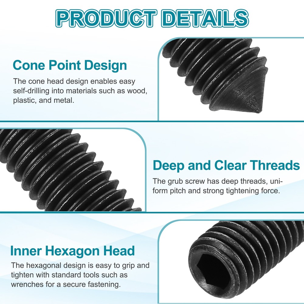 60 Pcs M5x6mm Set Screws, Carbon Steel Cone Point Hex Socket Grub Screw