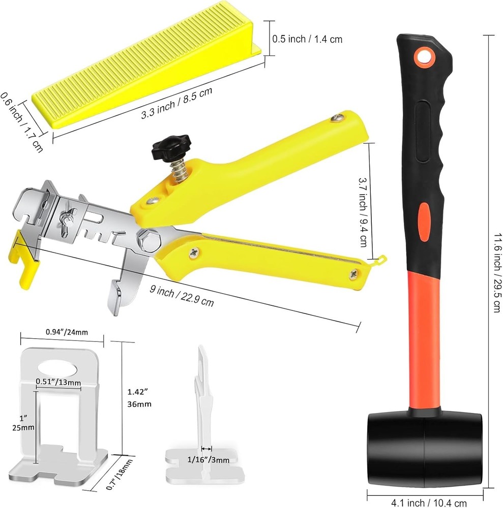 Tile Leveling System with Tile Pliers and Hammer - 300 Piece Tile Spacers Cli...
