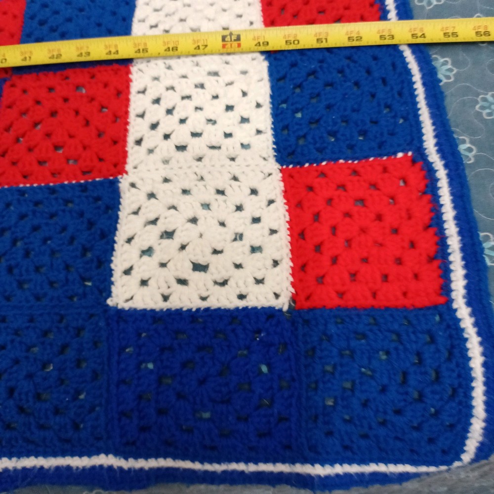 54x42 Crochet Blanket Red White Blue Checkered
