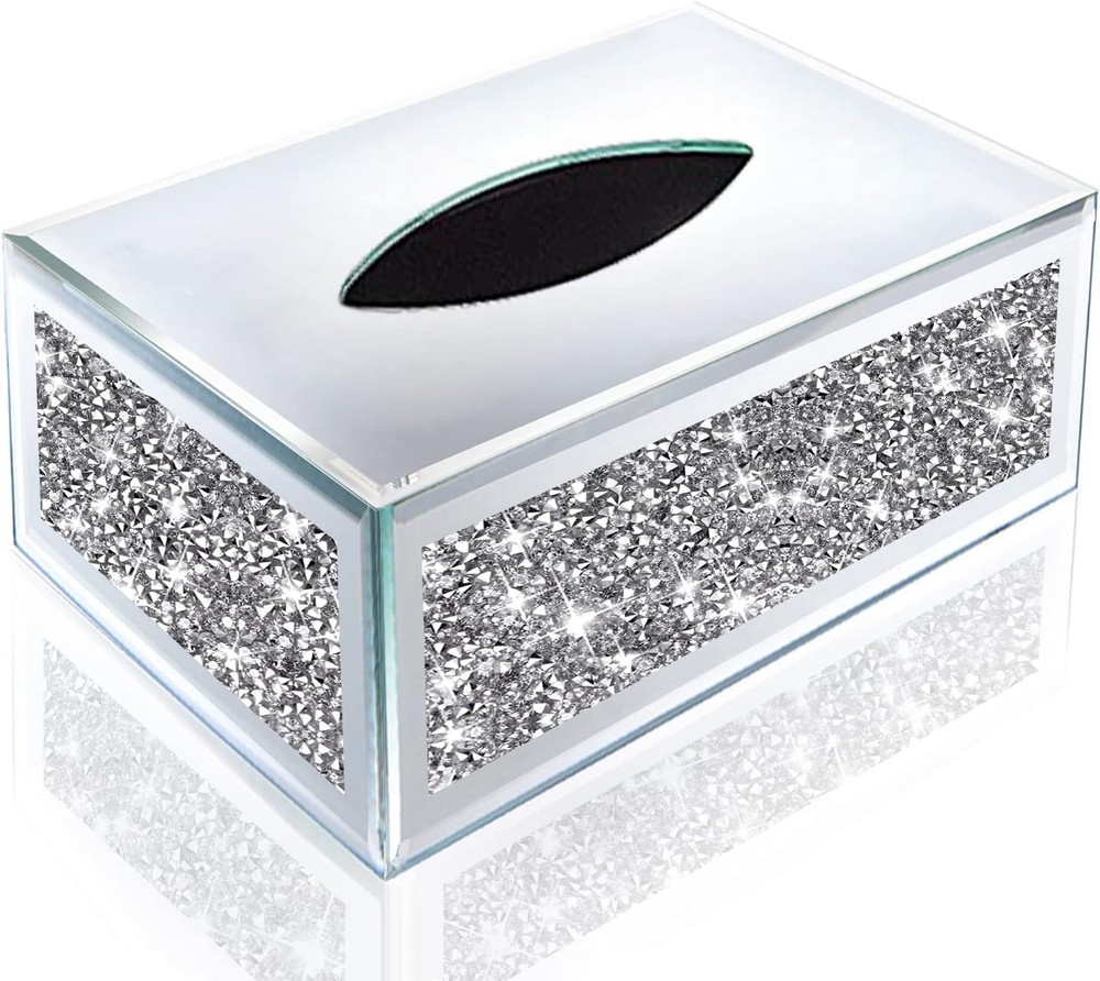 Rectangular Mirrored Tissue Box Covercrystal Crushed Diamond Tissue