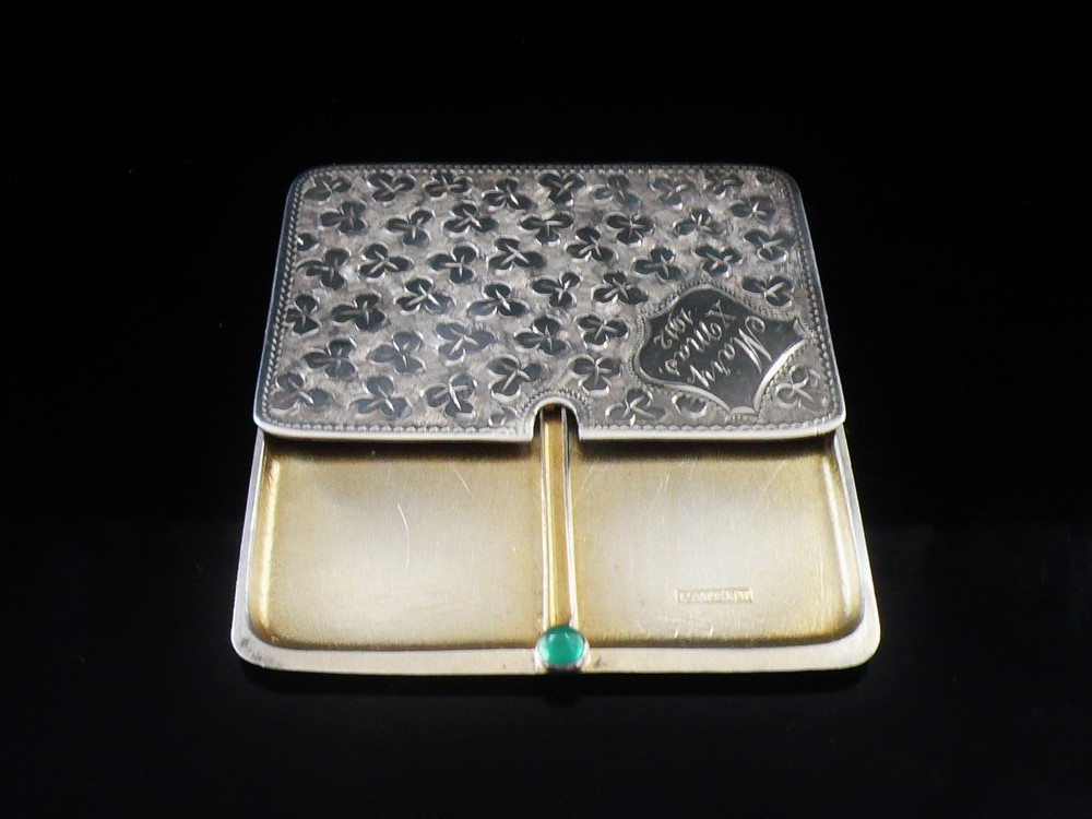 Antique Sterling Silver Double Compartment Stamp Case, Birmingham 1911