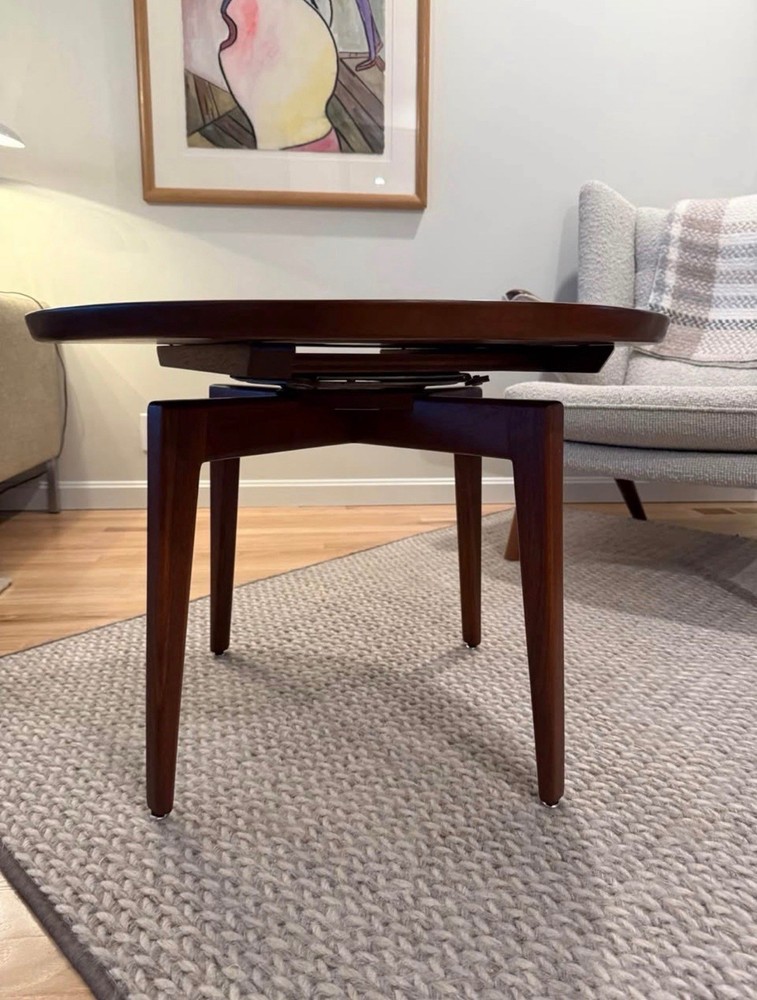 1960s Jens Risom Solid walnut Round Table With Brass Tray Mid century
