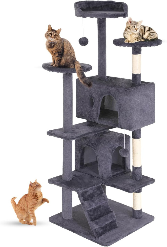 FDW | 54" Cat Tree Tower | Ashy | Multi-Level Indoor Activity Center with Sisal