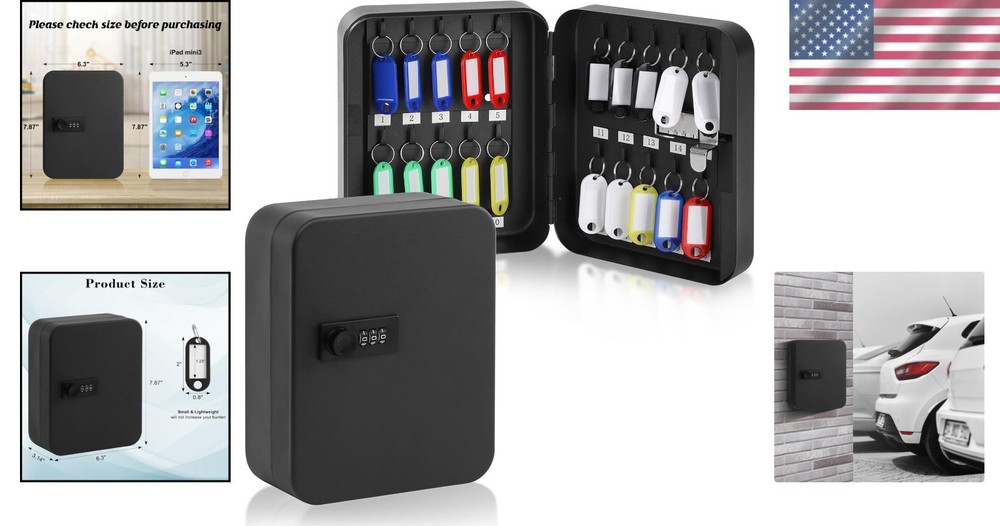 20 Key Storage Lock Box with Code, Key Cabinet Organizer Wall Mount with Combina
