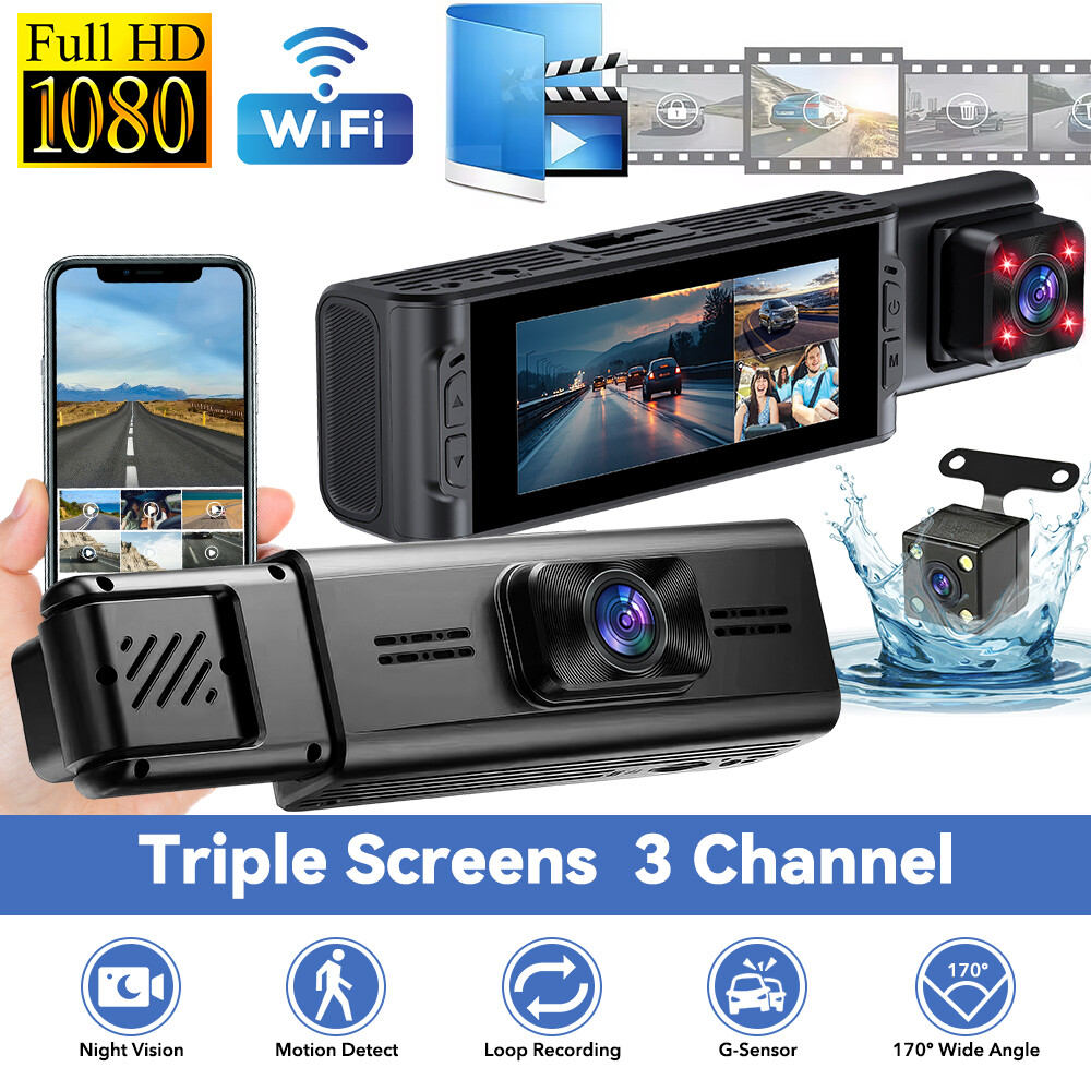 1080P 3 Lens Car DVR Dash Cam Front/Rear/Inside Camera Video Recorder G-Sensor