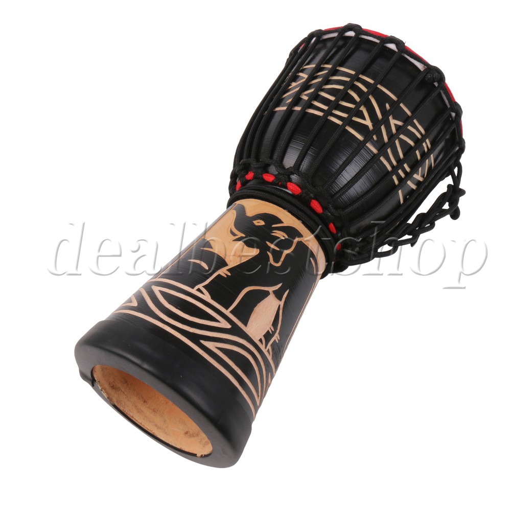 African Djembe Drum Bongo Musical Instrument Black Elephant Pattern 8"