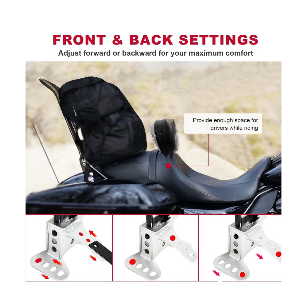 2009-2025 Adjustable Driver Rider Backrest compatible with Harley Davidson To...