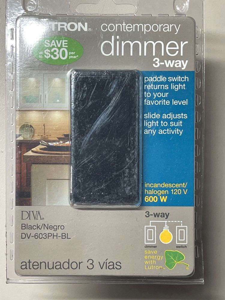 Lutron DIVA Contemporary Dimmer 3-Way Black DV-603PH-BL On/Off Paddle Switch