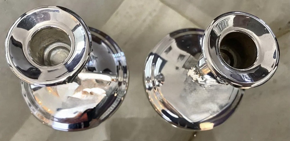 International Silver Vintage Silver Plate Mid-Century 4”2-Pc Candlesticks