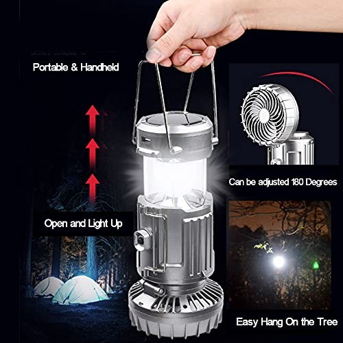 2Pack Solar Camping Lantern with Fan, 3-Way Power Standard-2PCS
