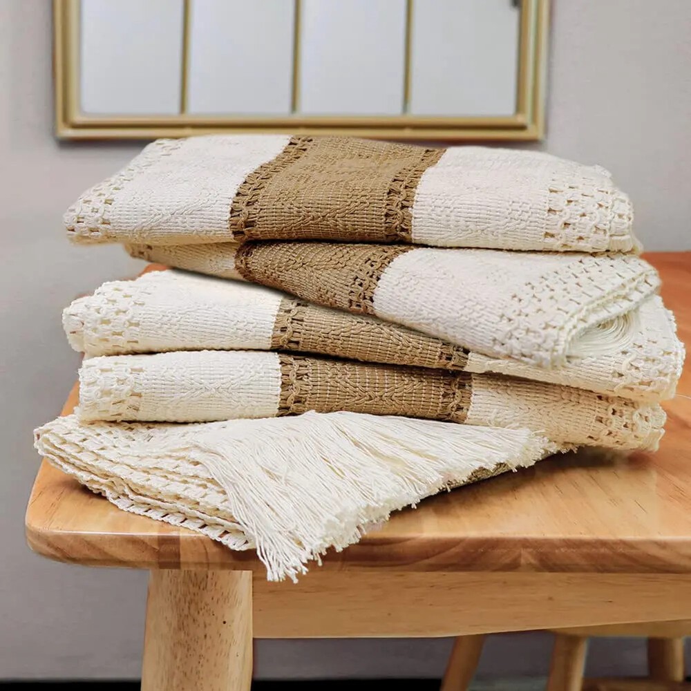 Splicing Burlap Table Runner Farmhouse Style, Boho Table Runner Modern Farmhouse