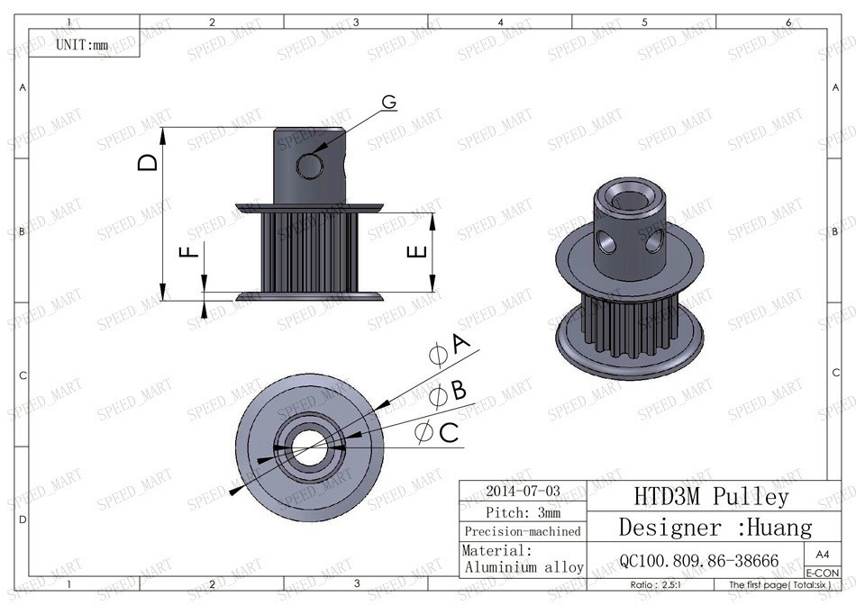 3M Timing Pulley 20 teeth 6mm Bore for Stepper Motor 3D Printer 11mm Width HTD