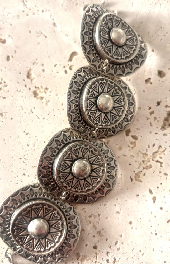 Handmade Pewter Ethnic Disc Bracelet