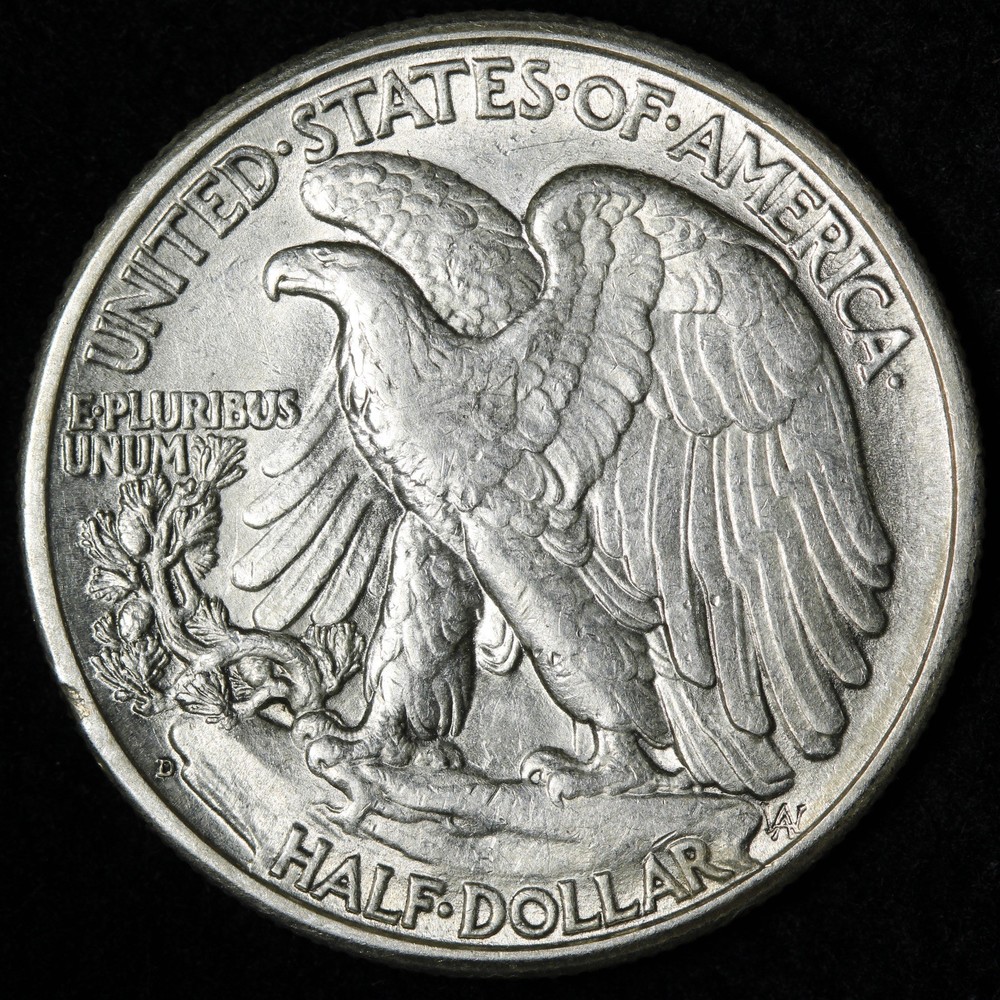 1947-D Walking Liberty Silver Half Dollar AU++ E376 SWEM