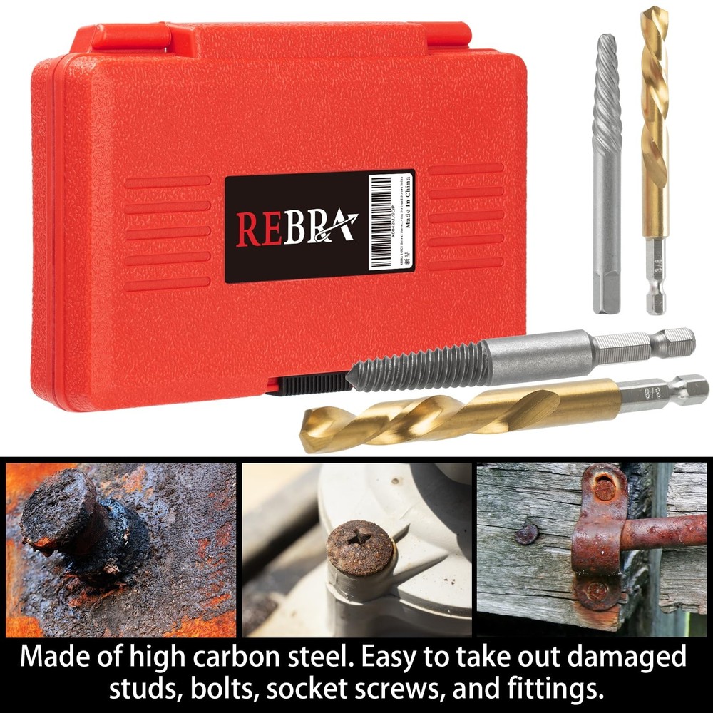 REBRA Screw Extractor and Left-Hand Drill Bit Set, Easy Out Broken One Size