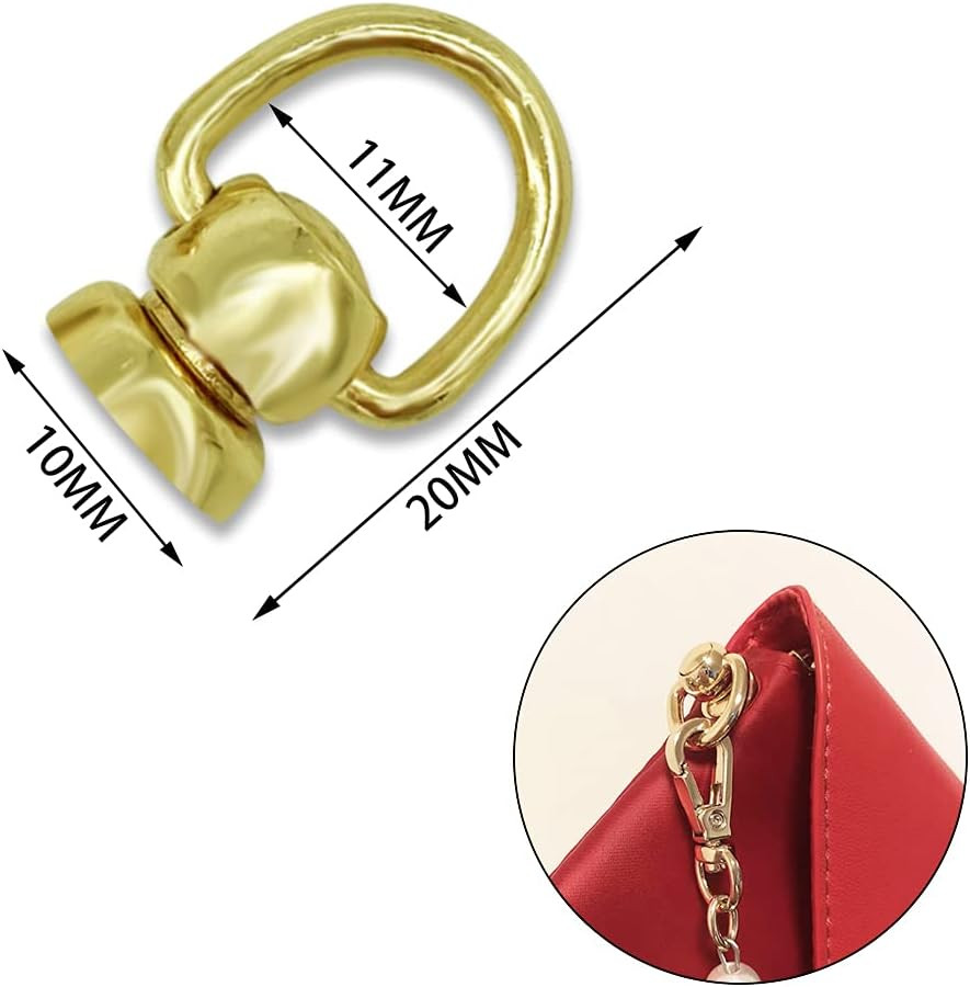 30Pcs Brass Rivet Button Ball Studs Rivets D Ring 360 Rotatable for DIY Leather