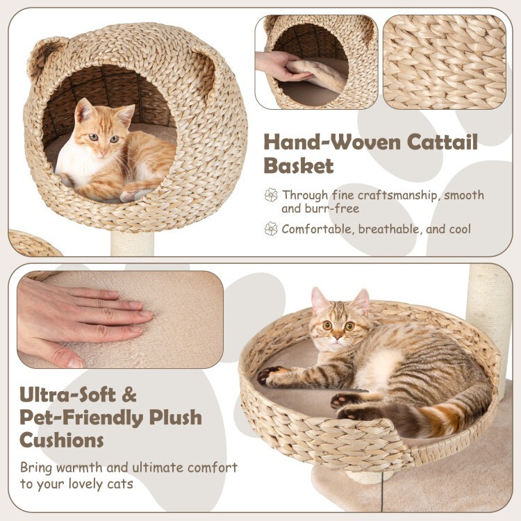 Cat Tree Cat Tower Scratching Post Cat Condo w/Hammock & Rotatable Hanging Balls