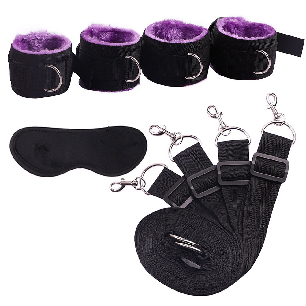Bondage Set Tie on Bed Restraints Straps Cuffs Patch Couples Blindfold BDSM Play
