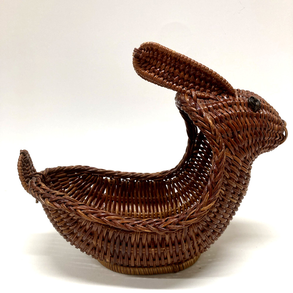Bunny Rabbit Dark Brown Wicker Bread Basket Centerpiece