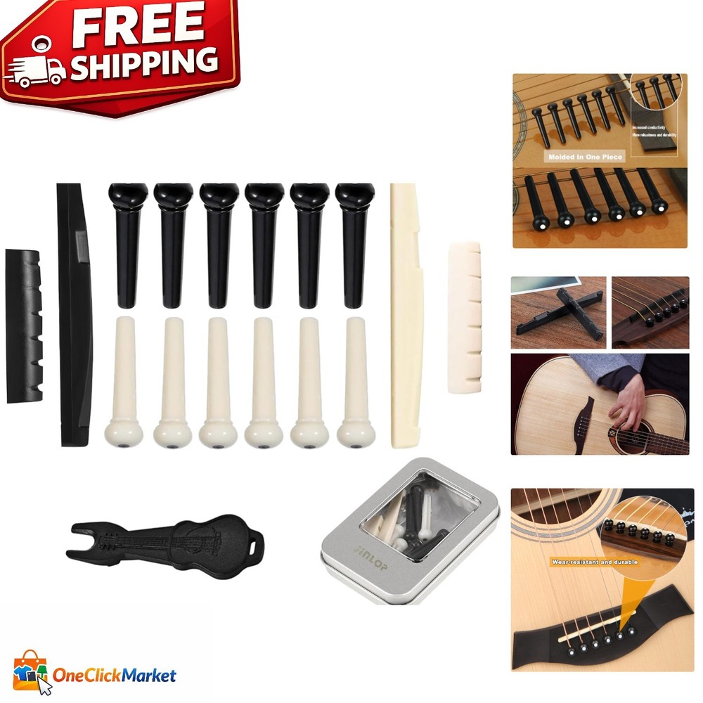 Guitar Bridge Pins & Puller - 12 Pack Ivory/Black Set for Ultimate Performance