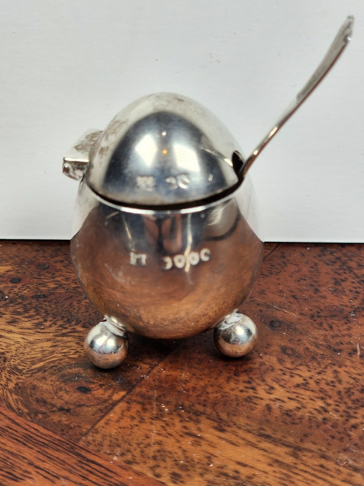 Antique 800 German Silver Egg Shaped Footed Salt Cellar Superb Condition