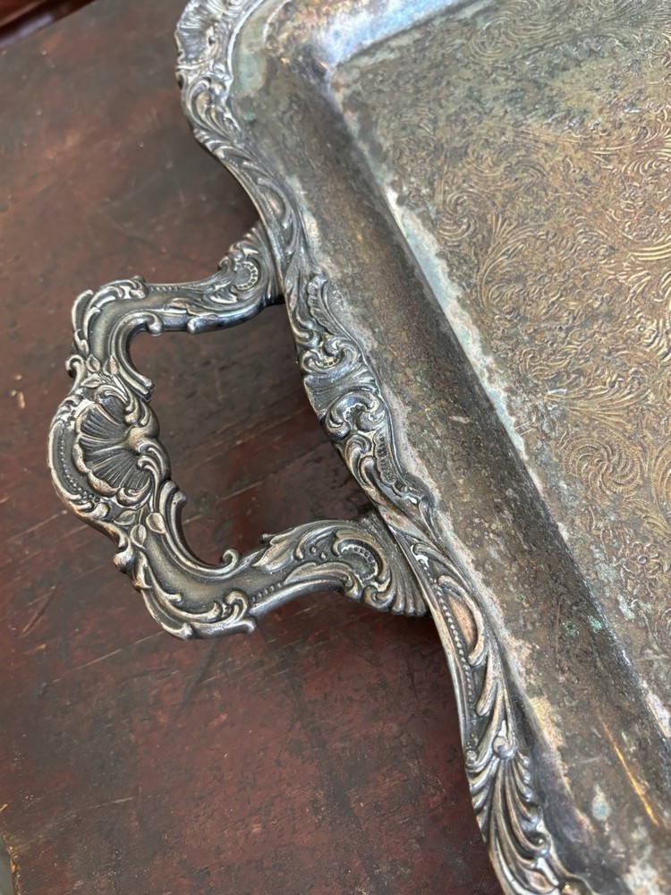 Heavy Antique Tarnished And Footed Silver Platter