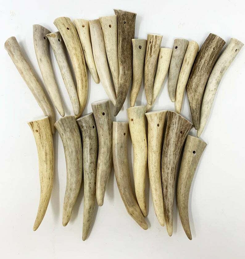 12 Pack - DRILLED HOLE Deer Antler Pendants-Tips-Points - Medium 2" to 3"