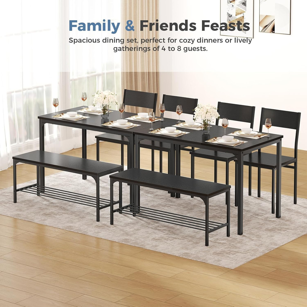 Dining Table, Dining Table Set for 4 with Bench, Easy to Assemble Kitchen Table,