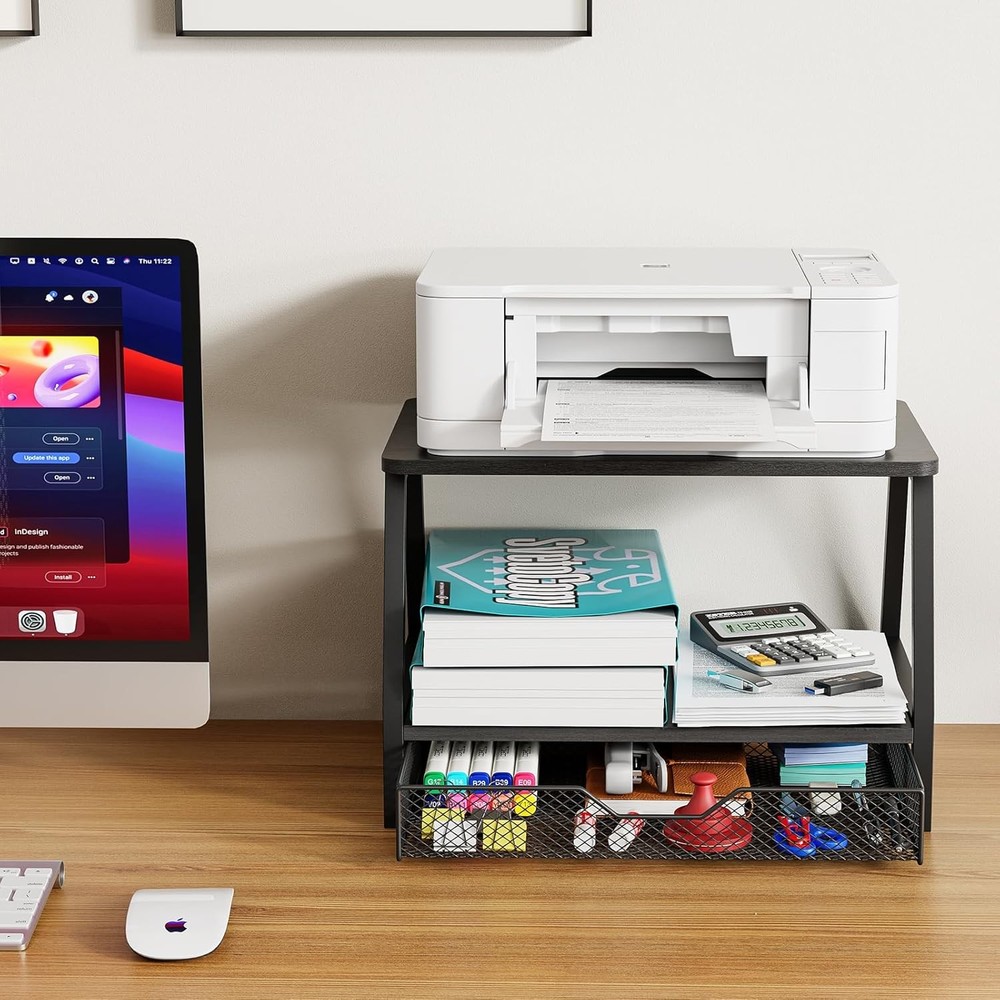 2-Tier Printer Stand W/ Storage Desktop Organizer Printer Paper Desk Shelf