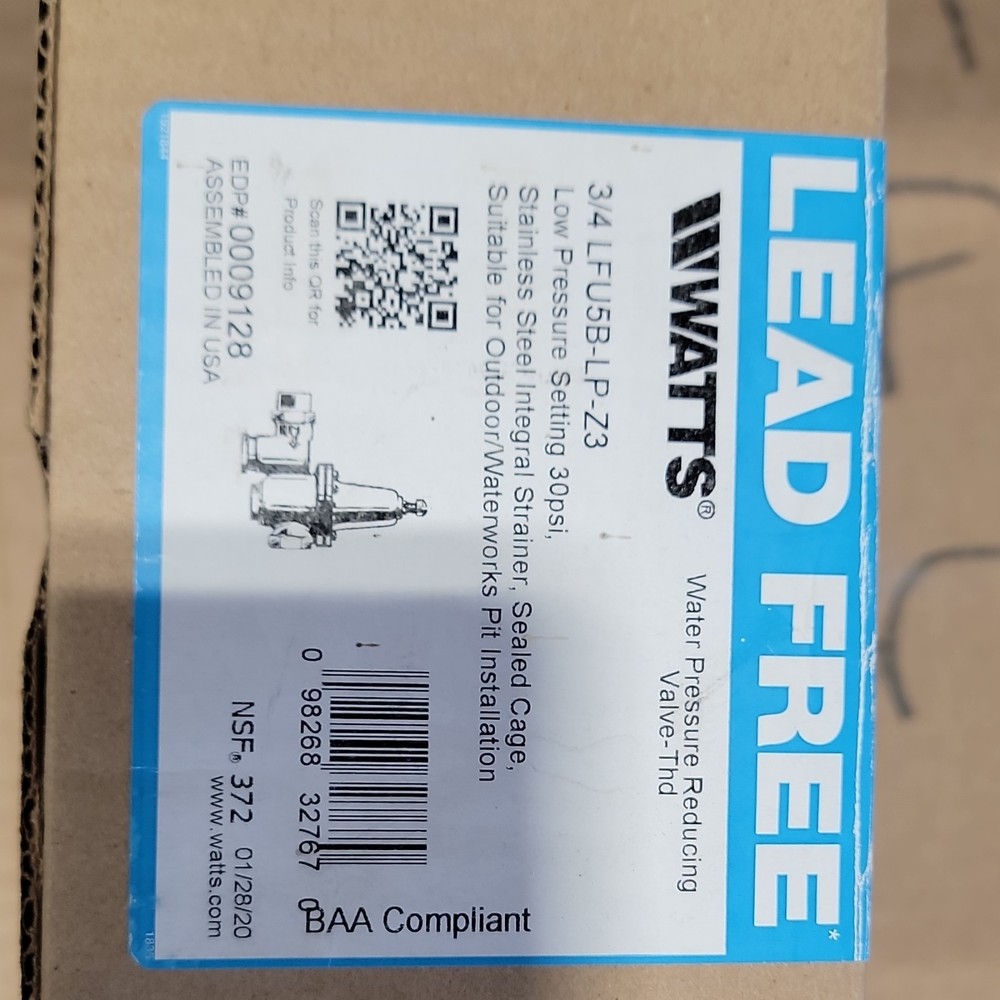 Watts 3/4 LFU5B-LP-Z3 Brass Water Pressure Reducing Valve Lead Free 10-35 PSI