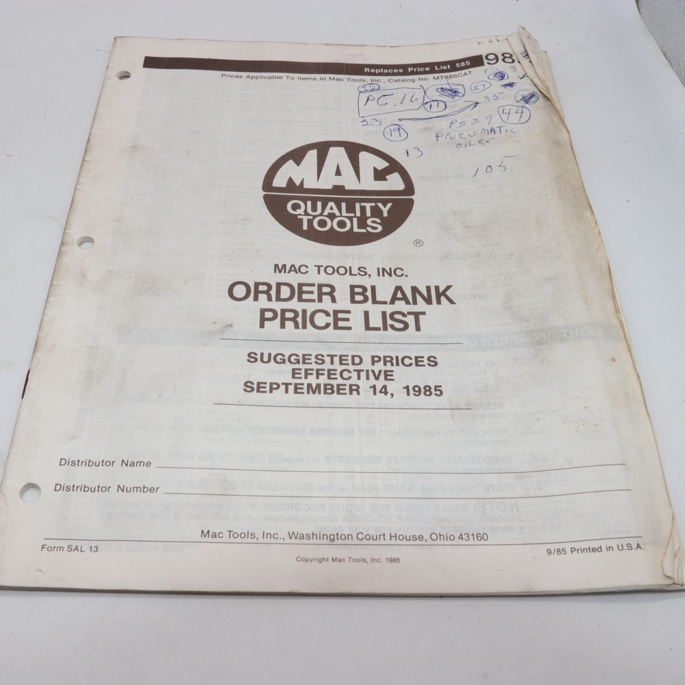 MAC Tools 1986 Product Catalog MT86CAT with Tool Name Index