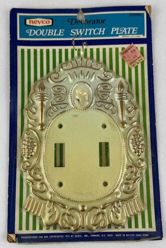 Vintage Nevco Double Light Switch Plate 1972 Victorian Style Plastic