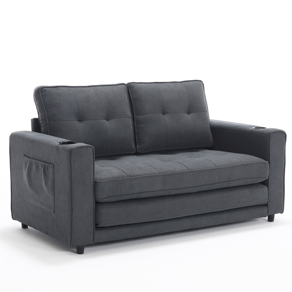 Convertible Sofa Bed Loveseat Futon Sofa Couch w/ Pull Out Bed Dark Gray